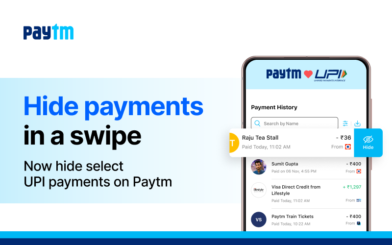 PayTM launches Hide-Payment feature TaazaDaily365